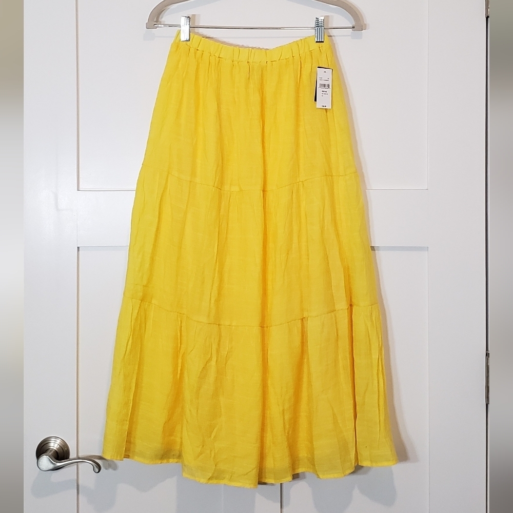 Tacera Tiered Maxi Skirt Fully Lined Yellow Gauzey Size Small Brand New